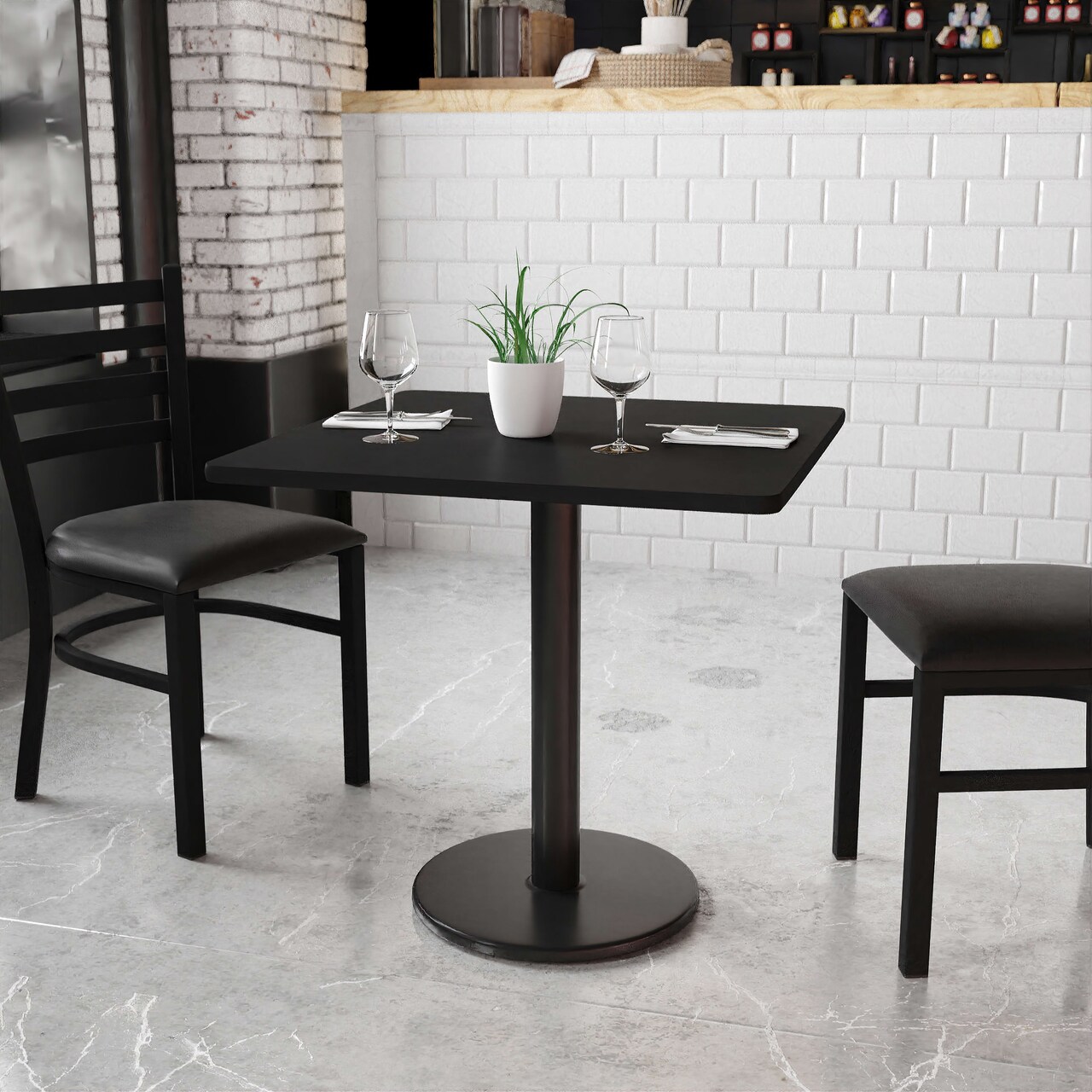 Emma and Oliver 30" Square Laminate Table Top with 18" Round Table Height Base